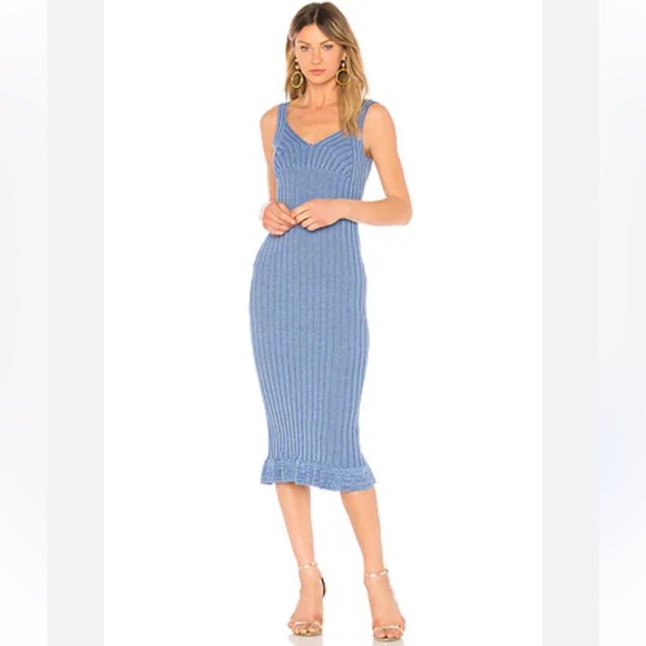 Ronny Kobo Miria Blue Combo Knit Cotton Linen Sleeveless Ruffle Hem Dress - Picture 3 of 10